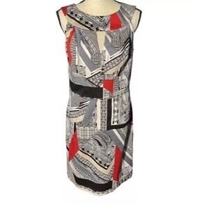 Muse Multi-Color Dress with Keyhole at Bodice and V Back ~ Lined in Red Size 12